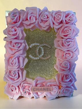 Handmade Pink Rose Rhinestone Bling Lighted Wall Art Glam Decor 9x11